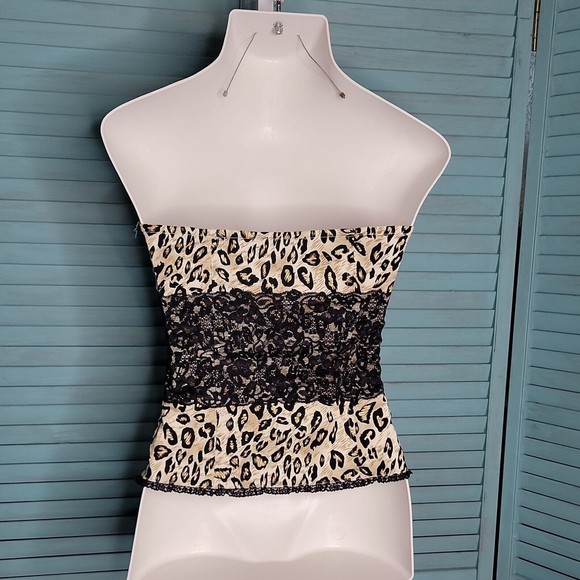 Sans Souci Sleeveless Button Down Blouse Tubetop Sz L Black Brown - Picture 3 of 4